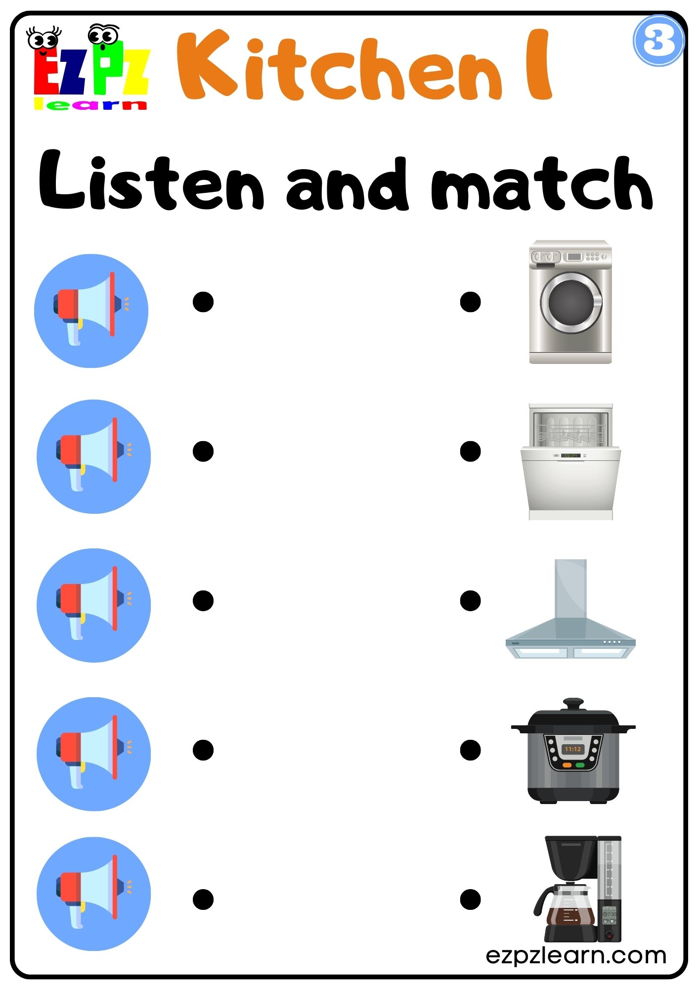 Kitchen Appliances Interactive Vocabulary Worksheet Listen and Match
